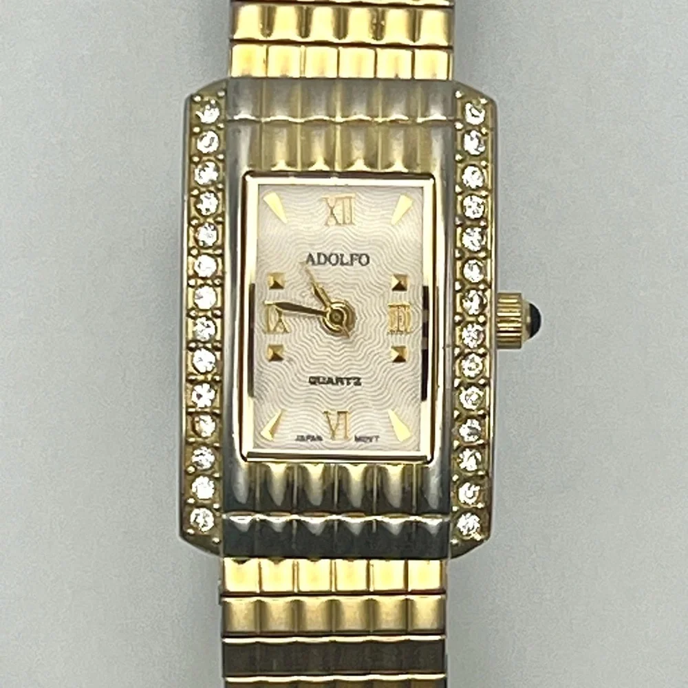 Vintage Adolfo Petite Gold tone and Crystals Ladies Watch Working